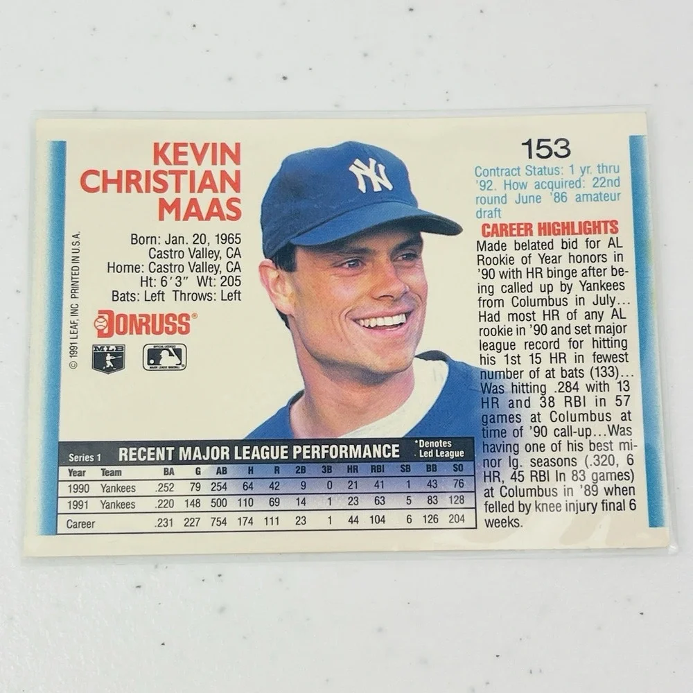 1992 Donruss 153 Kevin Maas New York Yankees Trading Card